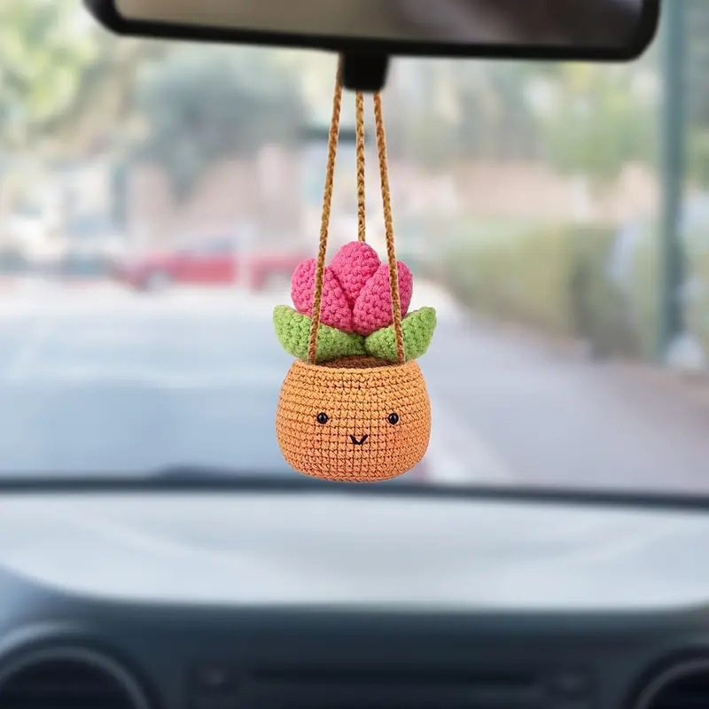 Cactus Mix Pot - Crochet Cactus Fleshy Car Rear View