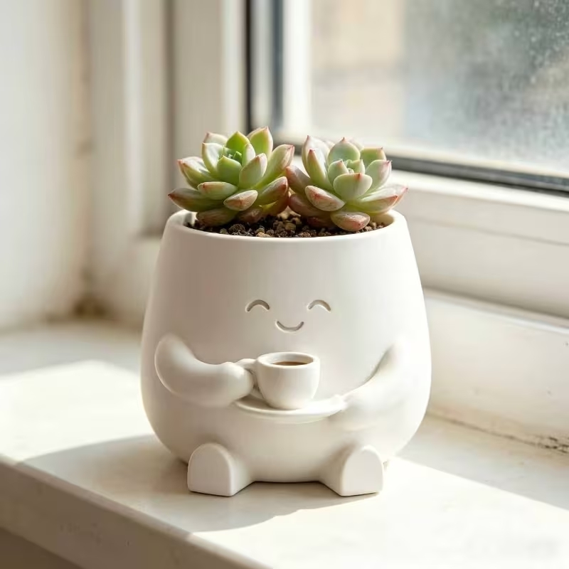 3D Printed Cute Smiling Cat Fa - Cactus Mix Pot ulasan dan harga