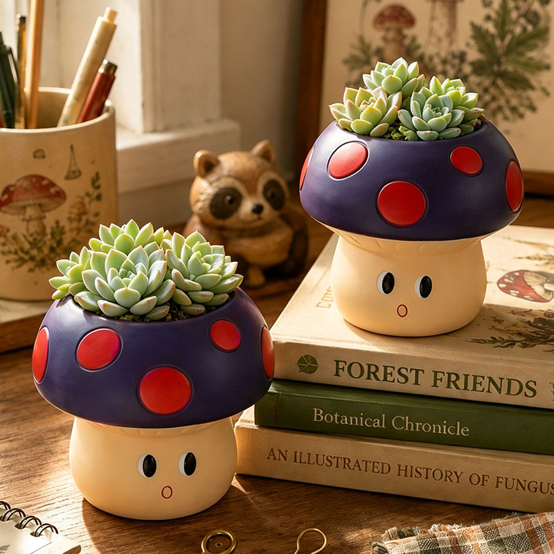 Cute Cartoon Mushroom Resin Su - Cactus Mix Pot ulasan dan harga