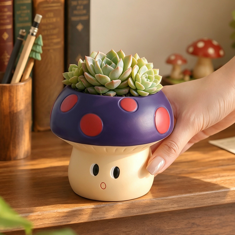 Cute Cartoon Mushroom Resin Su - Cactus Mix Pot ulasan dan harga