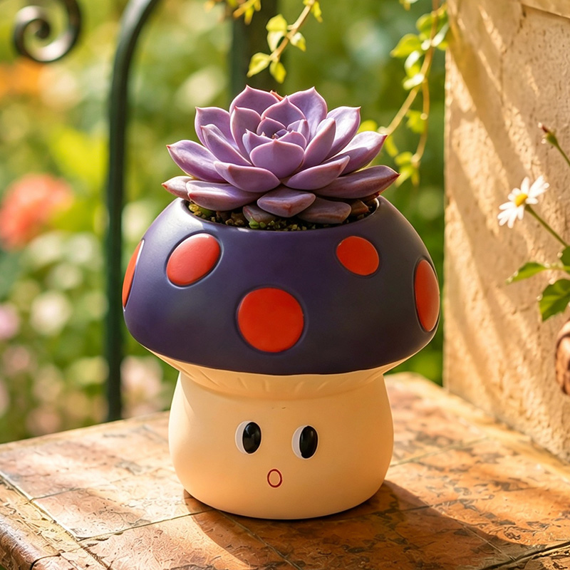 Cute Cartoon Mushroom Resin Su - Cactus Mix Pot ulasan dan harga